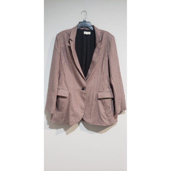 Marled Blazer Women’s XL Long length Houndstooth Double Breasted Red & White - Picture 1 of 7